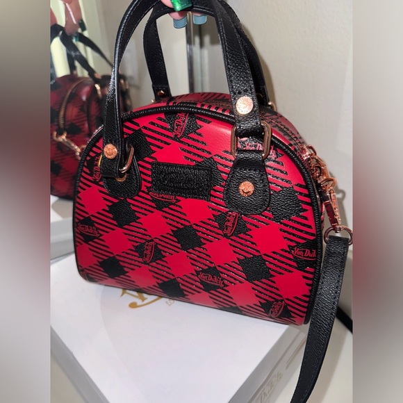 NWOT Von Dutch Red Plaid Crossbody Bag - Picture 11 of 12